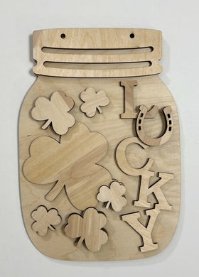 Lucky St. Patrick's Day Clover Mason Jar Cutout Doorhanger 10