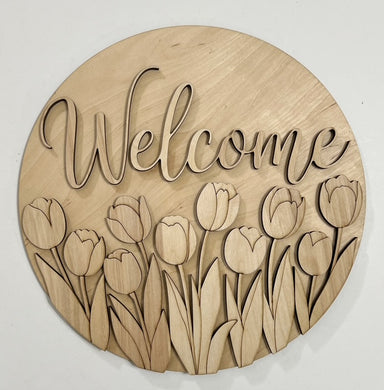 Welcome Field of Tulips Spring Round Doorhanger 10