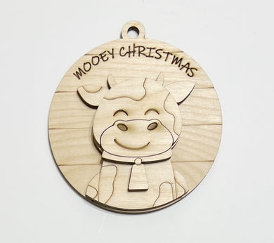 Engraved Mooey Christmas Cute Cow Christmas Ornament Charms Tags