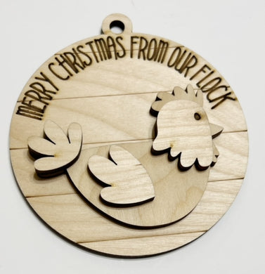 Engraved Merry Christmas From Our Flock Chicken Christmas Ornament Charms Tags