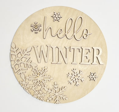 Hello Winter Snowflakes Round Doorhanger