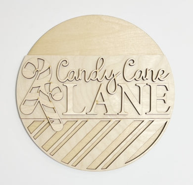 Candy Cane Lane Christmas Stripes Round Doorhanger