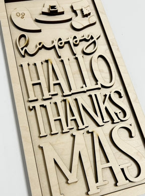 Happy HalloThanksMas Halloween Thanksgiving Christmas Vertical Doorhanger