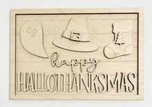 Happy HalloThanksMas Halloween Thanksgiving Christmas Horizontal Doorhanger 12"