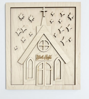 Silent Night Christmas Winter Church Doorhanger