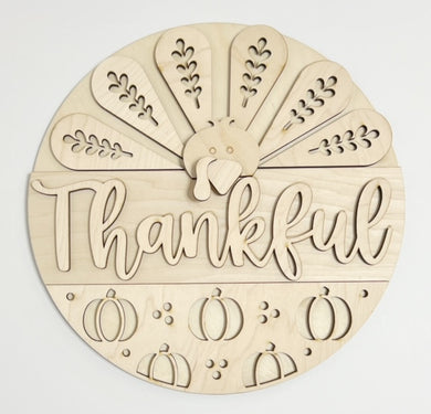 Thankful Turkey Pumpkin Round Doorhanger
