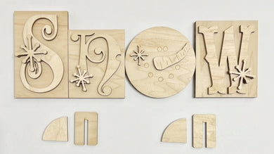 Chunky SNOW Block Shelf Sitter Snowman and Snowflakes