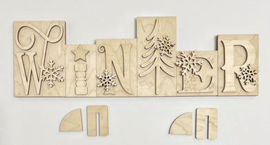Chunky WINTER Block Shelf Sitter Christmas Trees and Snowflakes