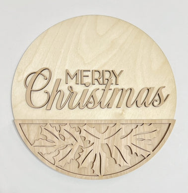 Merry Christmas Poinsettia Leaves Round Doorhanger