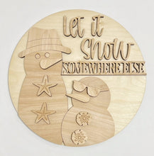 Let It Snow Somewhere Else Beach Snowmen Round Doorhanger