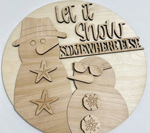 Let It Snow Somewhere Else Beach Snowmen Round Doorhanger