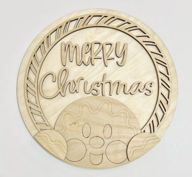 Merry Christmas Peeking Gingerbread Round Doorhanger