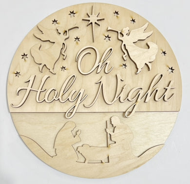 Oh Holy Night Stars Nativity Angels Christmas Round Doorhanger