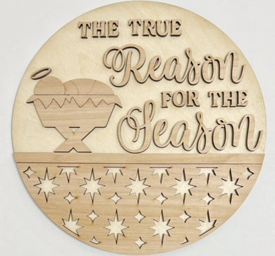 The True Reason For The Season Stars Nativity Christmas Round Doorhanger