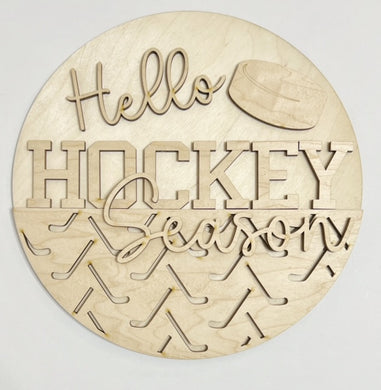 Hello Hockey Season Puck Net Sports Round Doorhanger