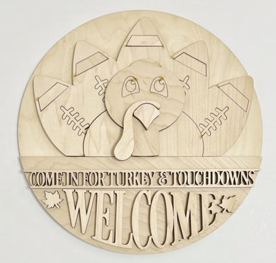 Come In For Turkey & Touchdowns Welcome Round Doorhanger