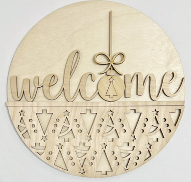 Welcome Christmas Trees Ornament Round Doorhanger