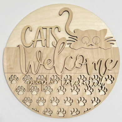 Cats Welcome People Tolerated Peeking Cat Paws Round Doorhanger