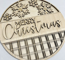 Merry Christmas Plaid Snowflakes Round Doorhanger