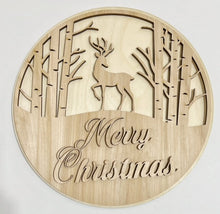 Merry Christmas Deer in Trees Silhouette Round Doorhanger