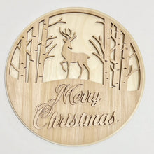 Merry Christmas Deer in Trees Silhouette Round Doorhanger