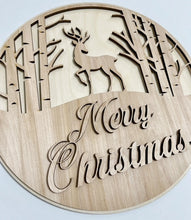 Merry Christmas Deer in Trees Silhouette Round Doorhanger