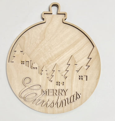 Merry Christmas City Silhouette Ornament Shape Round Doorhanger