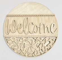 Welcome Peppermint Candy Cane Bottom Round Doorhanger