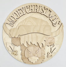 Mooey Christmas Highland Cow Holly Round Doorhanger