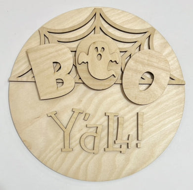 Boo Y'all! Halloween Spiderweb Round Doorhanger