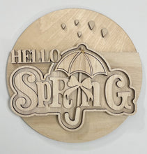 Hello Spring Umbrella and Raindrops Round Doorhanger 10"