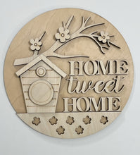 Home Tweet Home Birdhouse with Branch and Flowers Round Doorhanger 10"
