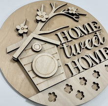 Home Tweet Home Birdhouse with Branch and Flowers Round Doorhanger 10"
