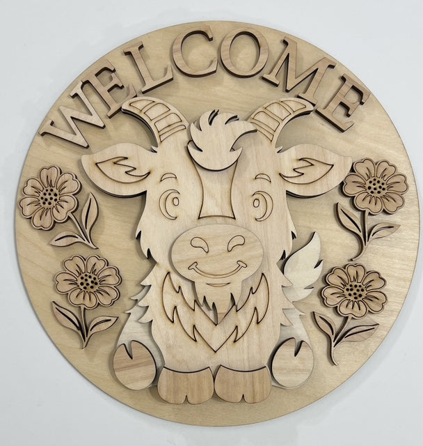 Welcome Baby Goat with Summer Flowers Round Doorhanger 10