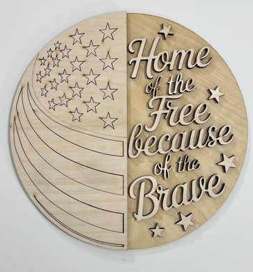 Home of the Free Because of the Brave Flag Stars and Stripes Round Doorhanger 10