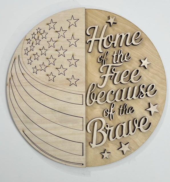 Home of the Free Because of the Brave Flag Stars and Stripes Round Doorhanger 10