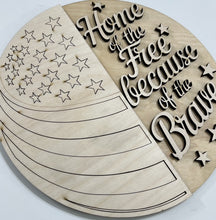 Home of the Free Because of the Brave Flag Stars and Stripes Round Doorhanger 10"