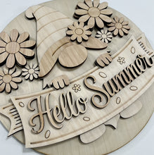 Hello Summer Gnome with Banner and Flowers Round Doorhanger 10"