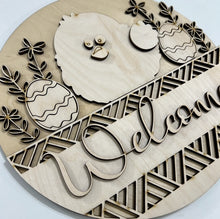 Welcome Easter Chick and Eggs with Geometric Border Round Doorhanger 10"