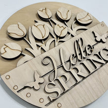 Hello Spring Basket with Tulips and Butterflies Round Doorhanger 10"