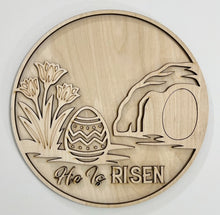 He Is Risen Easter Lilies and Tomb Round Doorhanger 10"