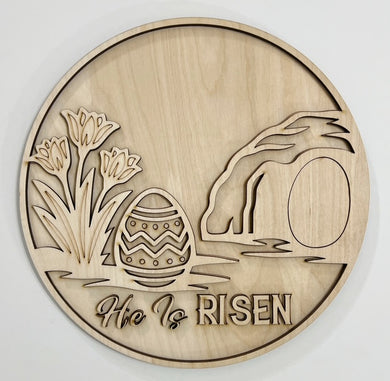 He Is Risen Easter Lilies and Tomb Round Doorhanger 10