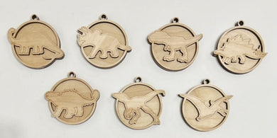 Set of 7 Double Layered Dinosaur Dino Christmas Ornaments