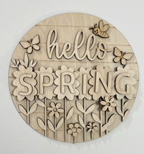 Pretty Hello Spring Tall Flowers with Butterflies and Bee Round Doorhanger 10"