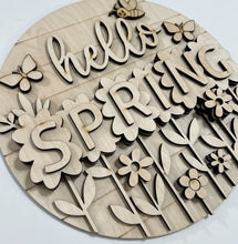 Pretty Hello Spring Tall Flowers with Butterflies and Bee Round Doorhanger 10"