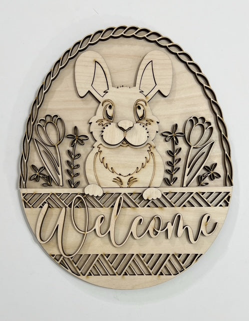 Oval Welcome Easter Bunny and Flowers Doorhanger 10