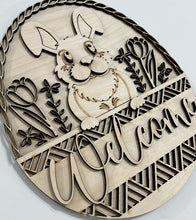 Oval Welcome Easter Bunny and Flowers Doorhanger 10"