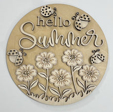 Hello Summer Pretty Flowers and Ladybugs Round Doorhanger 10"
