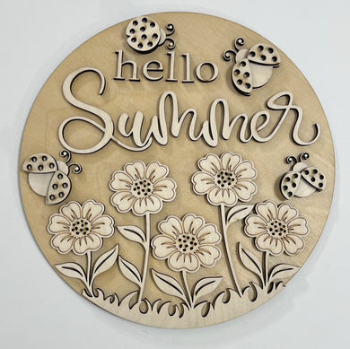 Hello Summer Pretty Flowers and Ladybugs Round Doorhanger 10