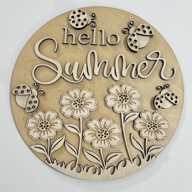 Hello Summer Pretty Flowers and Ladybugs Round Doorhanger 10